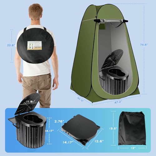 Clirass Camping Toilet con Tienda de Privacidad Plegable, Baño Portátil para Exteriores, Tienda de Ducha y Vestidor con Bolsa para Viajes en RV, Camión, Playa y Pesca miniatura 2