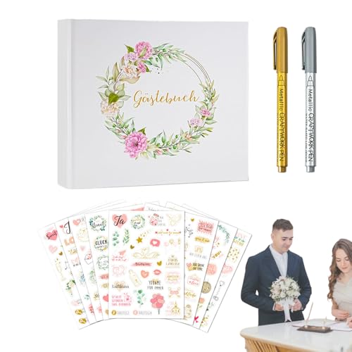 Libro de visitas para la boda con lámina dorada diseño floral y pegatinas 2