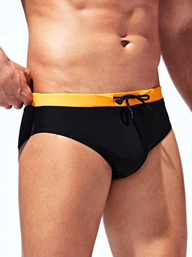 Verdusa Men's Striped Swim Briefs Swimsuit Quick Dry Low Waist Boxer Brief Dark Black M #TOP3