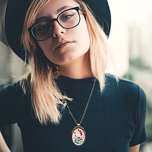 ZOCONE 6 Packs Embroidery Necklace Kit, Embroidery Pendant Kit Mini Cross Stitch Kit with 4 Hoops, Necklace, Pendant, Stamped Pattern Cloth, Instructions, etc., Embroidery Kit for Adults