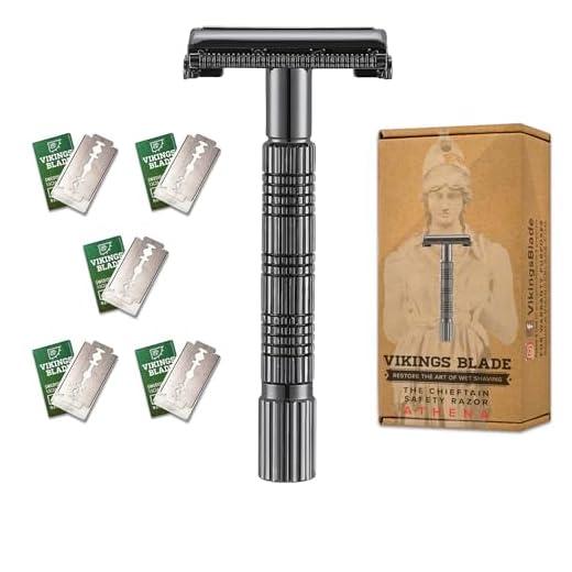 Double Edge Safety Razor for Beginners, The Chieftain JR by VIKINGS BLADE, Butterfly Twist-To-Open Head, Eco Friendly, Smooth, Close, Clean Shaving Razor, Suitable for All Genders (Meteorite Gray)