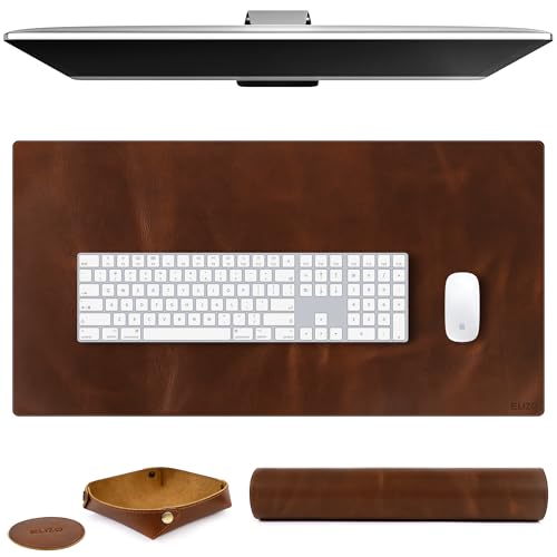 Elizo Real Leather Desk Mat Set (32x16) Large Desk Cover Desk Blotter Protector Computer Gaming...