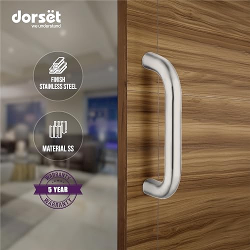 Image of Dorset 8 inch D Type Pull Handle for Main Door| Wooden & Glass Door Pull Push Handle, D Type Handle, Dia 22 mm- Pair - SS Grade 304 - SD08PSS22