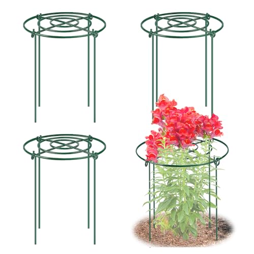 4 Pack Peony Cages and Supports, 11.5" Dx16 H Plant Supports for Outdoor Plants, Heavy Duty Metal Peony Support Cage Flower Support Rings, Plant Support Ring for Rose Tomato Hydrangea Strawberry