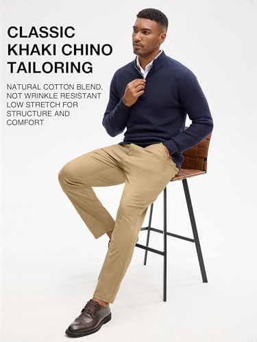 PLEPAN Men's Chino Pants Khaki - Stretch Waist Slim Fit Casual Trousers for Work2