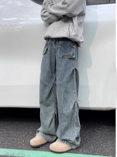 Men's American Retro Blue Denim Jeans Loose Straight Leg Pants2