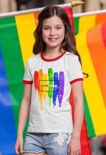 Image of Ithalt Kids Pride Shirts for Girls Boys LGBTQ Tshirt Rainbow Graphic Tee Shirt Litter Girls LGBT Gay Pride Tops 5-14y