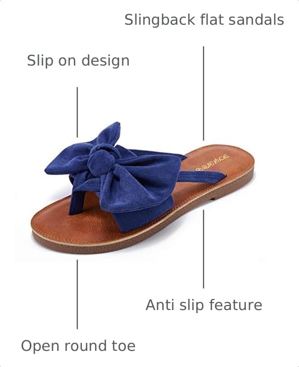 Image of FISACE Womens Bow Flat Sandals Flip Flops Slide Sandals Summer Beach Shoes
