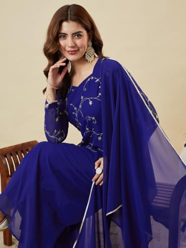Image of MOKOSH Women's Georgette Short Kurti Palazzo with Dupatta | Short Kurti Set |Ethnic Kurta Set for Women | Sweetheart Neck Full Sleeve | Indian Kurta Outfit With Palazzo Pants