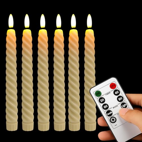 EHIOG 6 cera Velas largas LED sin llama con temporizador, 25.5 CM Velas Led Efecto Llama, para Navidad Decoración, Decorativas para Fiesta y Boda