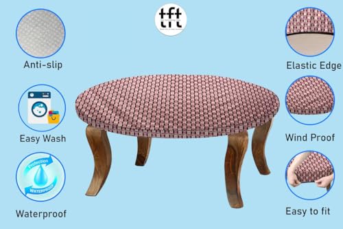 Image of The Furnishing Tree Round Elastic Fitted Center Tpoy Table Cover WxL 20x20 Inches Basketweave Pattern Multicolor