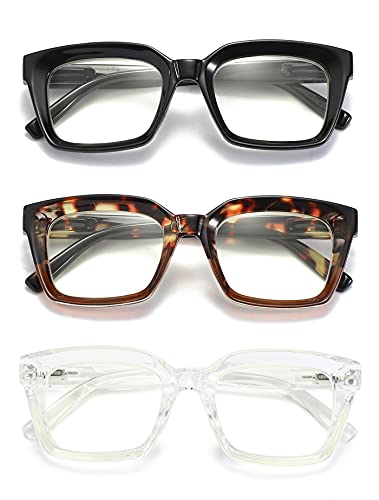 Image of 3 Pack Oversize Square Design Reading Glasses for Women, Blue Light Blocking Computer Reader