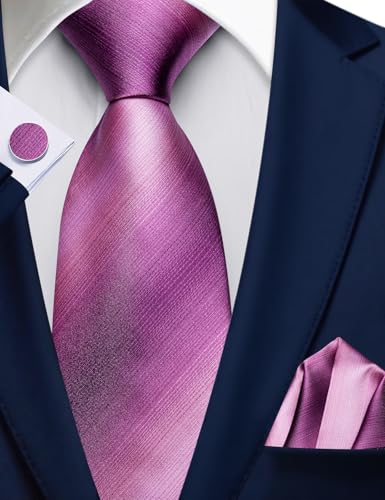 Image of Barry.Wang Plaid Ties for Men Silk Necktie Handkerchief Cuff Links Set