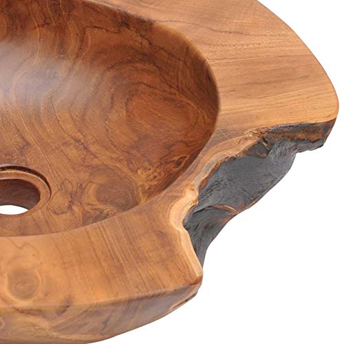 Tidyard Bathroom Vessel Sink Teak Above Counter Basin Wood Sink For Lavatory, Hotel, Washroom, Home Furniture 17.7 X (4.7-5.9) Inches (Diam. X H) #TOP6