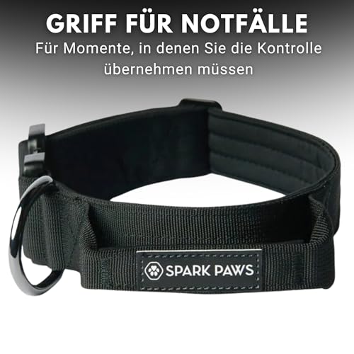 Spark Paws Taktisches Hundehalsband – Robuste, Premium-Qualität, Dick und Langlebig für Große und Mittelgroße Hunde - Black - L: 36-68kg [5cm]