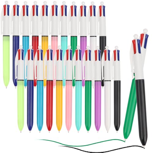 OWill 22 Pcs 4 Colour Pens,Multi Coloured Pens All in One,4-in-1 Retractable Ballpoint Pens 1.0mm for Office School Supplies Students Children Gift