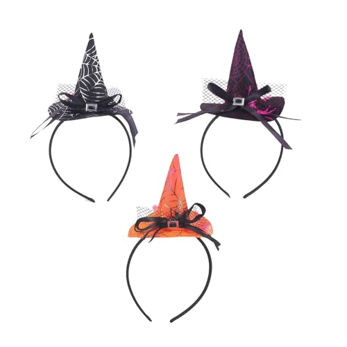 3 Pcs Halloween Witch Hat Headbands Bowknot Spider Web Lace Headwear Mini Pointy Hat Hair Hoops for Cosplay Parties Women
