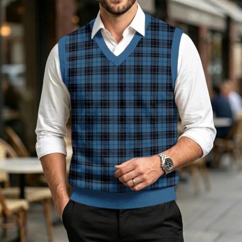 Christmas Sweater Vest Men V Neck Plaid Knit Lightweight Pullover Sweater - image 2