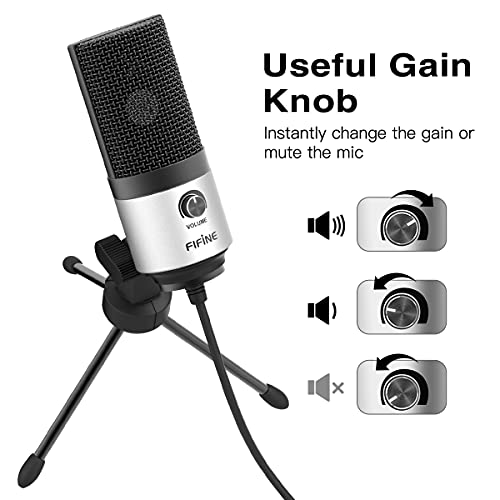 FIFINE USB Microphone for Zoom Video Meeting Online Class on PC Computer, Metal Condenser Desktop Mic with Gain Control for Windows and Mac, Silver - K669S - Image 3
