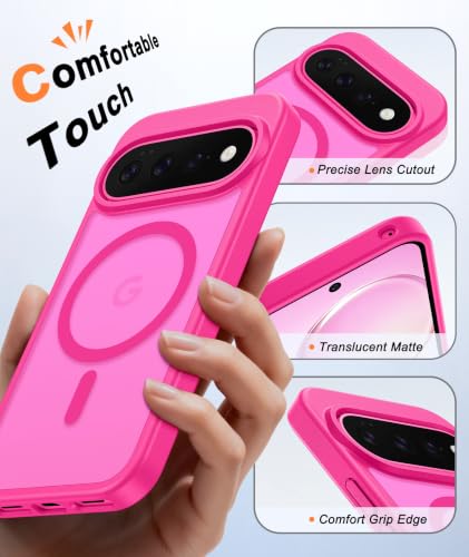 Image of FNTCASE for Google Pixel 11 / Pixel 11 Pro Case: Compatible with MagSafe | With Screen Protector, Translucent Magnetic Back, Military Grade Drop Protection, Matte Shockproof Phone Cover, Hot Pink