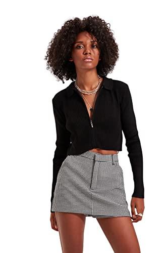 Trendyol Black Crop Zippered Knitwear Cardigan TWOAW21HI0154...