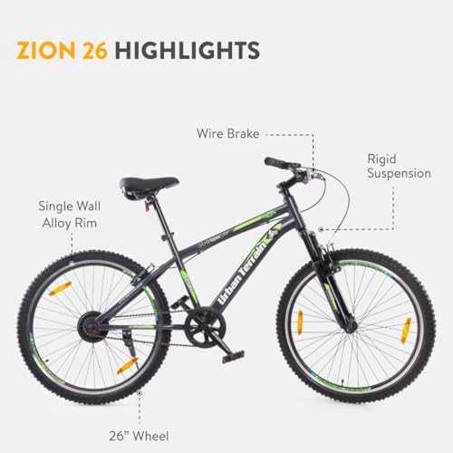 Image of Urban Terrain Zion Steel Cycle /Bicycle MTB 26 inch Single Speed Bike with Front Suspension Bicycle for Men /Boys Mountain Bike | Ideal for 13+ Years, Frame Size : 18 inch (Green)