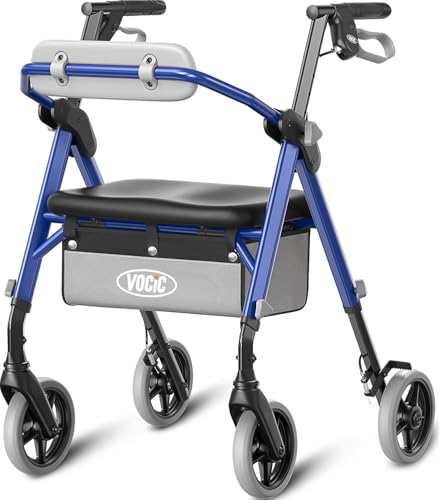 VOCIC Walkers for Seniors Z11 Rollator Walker with Seat Max 380 lbs Avant Walkers with Ergo Seat & Backrest Foldable Rollator Adjustable Height All Terrain Walker Lightweight