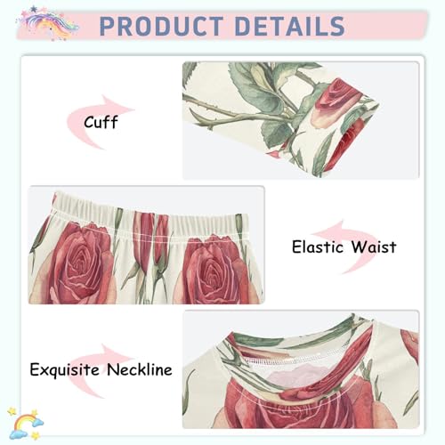 Pajama Sets Long Sleeve Vintage Rose Flower Soft Comfy Sleepwear 2 Piece PJS 3-8T4