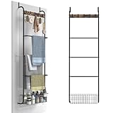 Over The Door Towel Rack,5-Tier Over Door Towel Racks for Bathroom,Towel Rack with Hooks and Basket Door Hanging,Blanket Ladder for Living Room Black