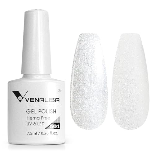 VENALISA Gel Nail Polish 7.5ml Pearl White Glitter Color Gel Polish Soak Off UV LED Long-Wear Mirror Shine Essential for Nail Art Salon-Quality Manicure at Home
