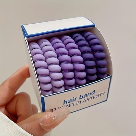 Diversa Frosted Telephone Line Shape Hair Ring Rubber, Elastic Spiral Hair Ponytail Holder, Hair Tie for Women & Girls, Hair Accessories Pack of 6 Pcs (Purple)