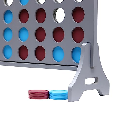 Image of Giant 4 in a Row Game for Family & Adults - Tailgating Pros Jumbo Grey Wooden Four in a Row Indoor & Outdoor Yard Game for Family Party Fun, Portable Activities for Patio, Backyard, and Camping