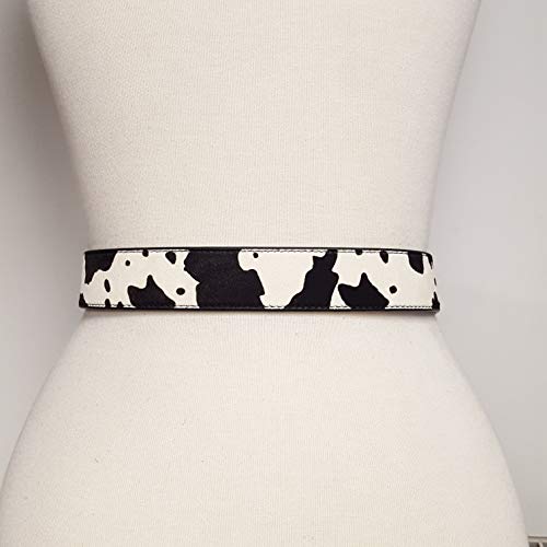 Hot Trendy Hair On Calf Leather Belt in Exotic Animal Print (S, Cow Black w. Elastic)4