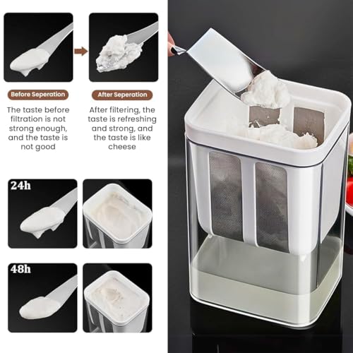 Image of PRAMUKH FASHION Plastic Multipurpose Greek Yogurt & Curd Maker Hung Curd - 1100ml | Durable, BPA-Free | Easy Homemade Yogurt & Cheese (Yogurt Maker), 10L x 8W x 16H cm, Multi-Coloured (White 1100ML)