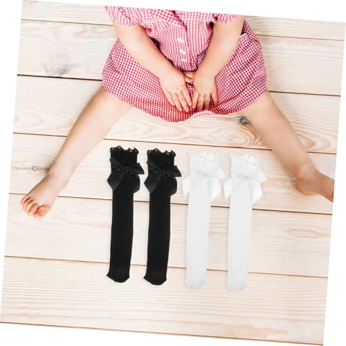 Vaguelly 4pairs Boys and Girls Girls White Ruffle Socks Lace Decor Bow Decor Socks over Calf4