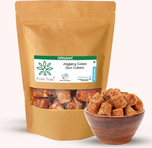 Image of Pure Tree Certified Organic Jaggery Cubes Small | 1.8 Kg / 1800 g | Sugarcane Gur Cubes | Desi Gud Jaggery Cubes from Jaggery Block (No Preservatives)