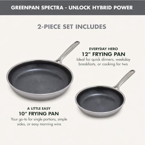 Image of GreenPan Spectra 10 inch & 12 inch Frying Pan Skillet, Hybrid Tri-Ply Stainless Steel, PFAS-Free Ceramic Nonstick Textured Cooking Surface, Induction Cookware, Diswasher Safe, Oven & Broiler Temp to 850˚F