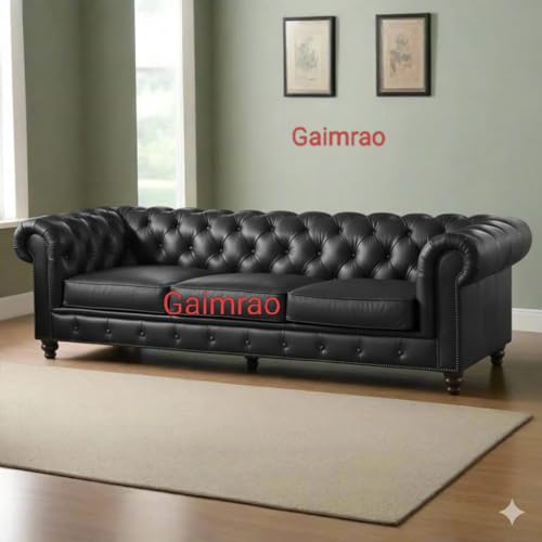 Image of Classic Leatherette Chester Sofa Set Button Tufted, Classic Style Sofa Set 3-Person Sofa for Living Room, Office, and Hallway Colour (Black Leatherette, 3+1 = 4 Seater Sofa)