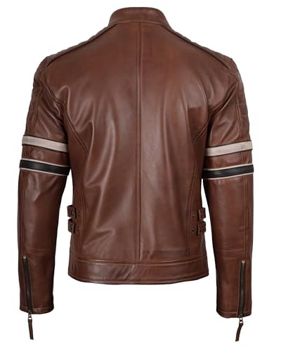 Image of fjackets Cafe Racer Leather Jacket Men Real Lambskin - Leather Jacket Men Moto Style, Zip Up
