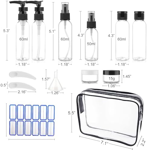 Cosywell 13-Piece 2 oz TSA Approved Travel Bottles for Toiletries Kit