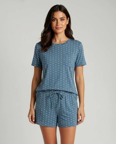 Image of Real Essentials 2 Pack: Women's Short Sleeve Pajama Short Set - Comfy Lightweight Soft Lounge Sleepwear (Plus