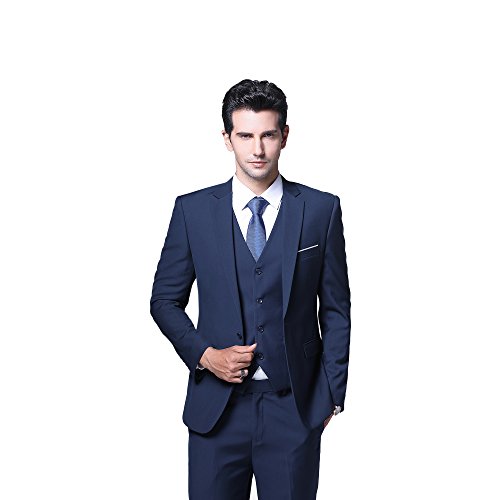 Men's Slim Fit 3 Piece Suit One Button Blazer Tux Vest & Trousers, Navy, Medium #TOP4