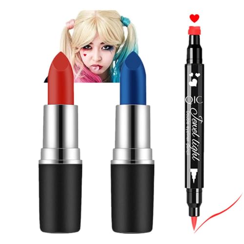 Mysense Face Paint Kit for Halloween Costume Cosplay Party Makeup for Women Girls, Red & Blue Face Body Painting Cream Blendable Sticks Red Liquid Eyeliner Stamp Pen Accessories Set