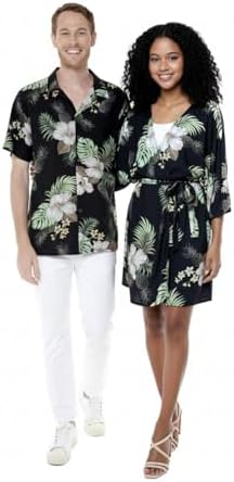 Matchable Couple Hawaiian Luau Shirt or Kimono in Pineapple Garde...