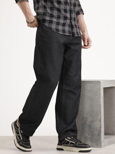 Image of WROGN Men's Cotton Jeans | Mid Rise | Loose Fit