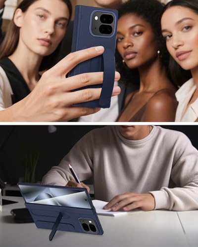 Coque Google Pixel 10 Pro anti-chute protégeant la charnière avec support et sangle bleue