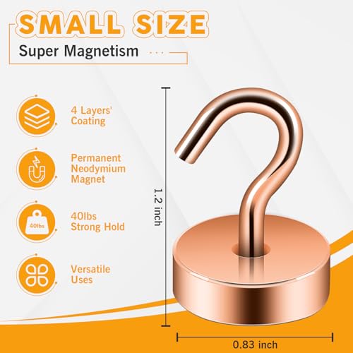 Image of Neosmuk Magnetic Hooks Steel Tube Design for Cruise,40lb+ Bronze,10 Pack | Cruise Ship Essentials,Heavy Duty Magnett Hooks for Cabins, Refrigerator, Grill, Hanging, and Travel Extra Strong Must-Haves