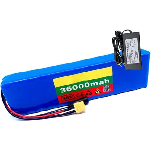 HTDRE Batería de Iones de Litio Recargable de 48 V y 36 Ah, Interfaz portátil 13S2P para Bicicleta eléctrica, con Cargador XT60
