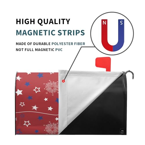 Image of 4th of July Mailbox Cover Magnetic 25.5 inchx21 inch Patriotic America Stars Fireworks Decorative Mailbox Wrap Independence Day Letter Post Cover Large Size for Garden Yard Outdoor