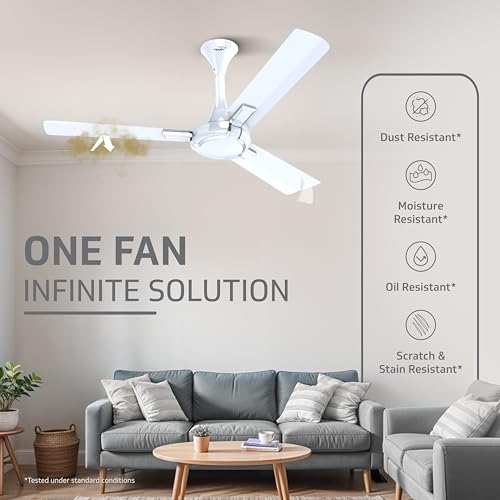 Image of V-Guard Exado Pro ES BLDC Ceiling Fan | Remote Control | Anti Dust Coating | Energy Saving BLDC Fan | 370 RPM | 100% Copper Motor | 1200 mm | Pearl White Silver